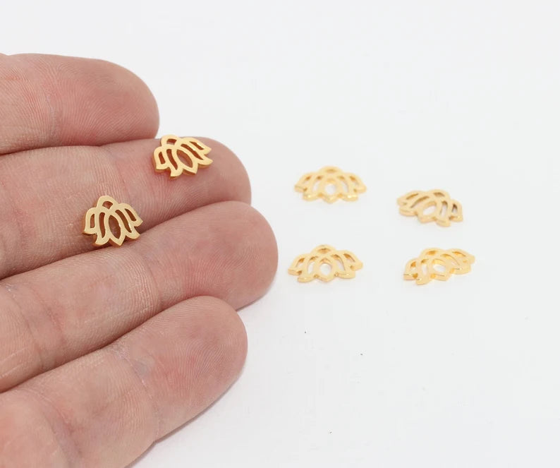 8x12mm 24 ayar Parlak Altın Lotus Tılsımları, Yaşam Kolyeleri, MTE24