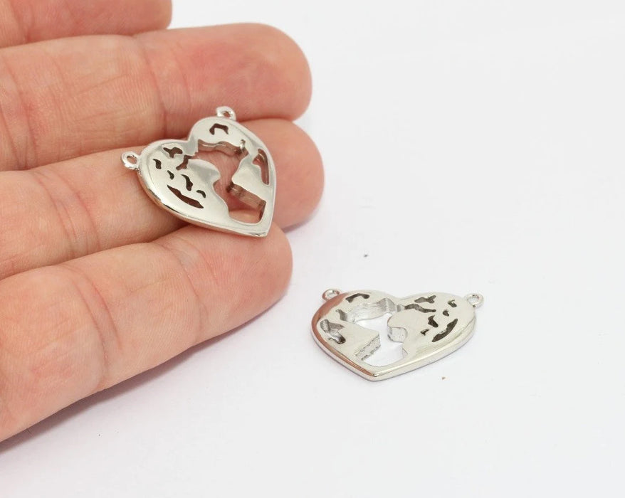 Ciondoli placcati in argento 21x24 mm, ciondolo per braccialetto con mappa del mondo MTE1202