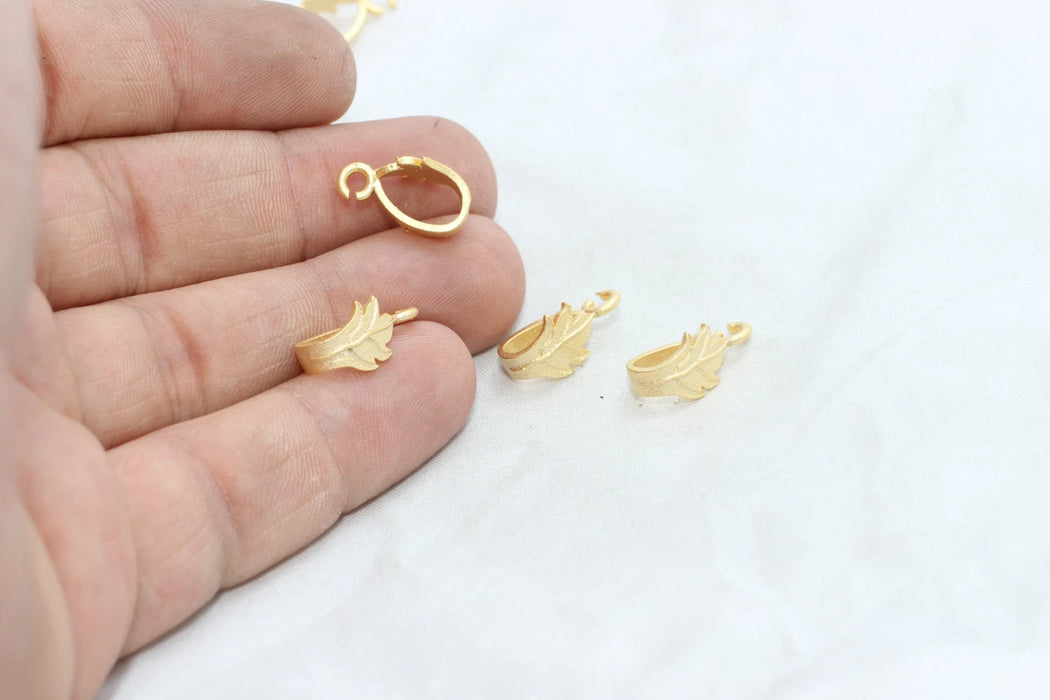 6x10mm 24k Matt Gold Pendant Bail, Pinch Bail, Pendant  MTE39