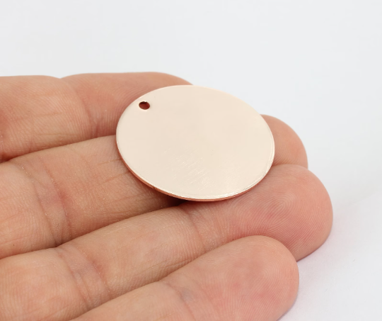 28mm Rose Gold Medallion, Round Charms, Round Disc, MTE494