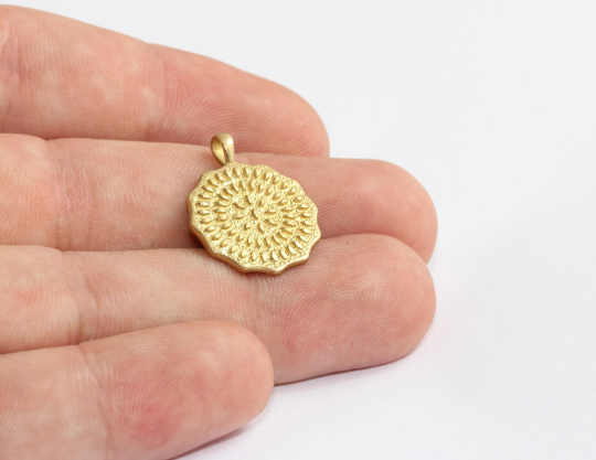 19mm Raw Brass Flower Pendant, Medallion Necklace,  MLS627