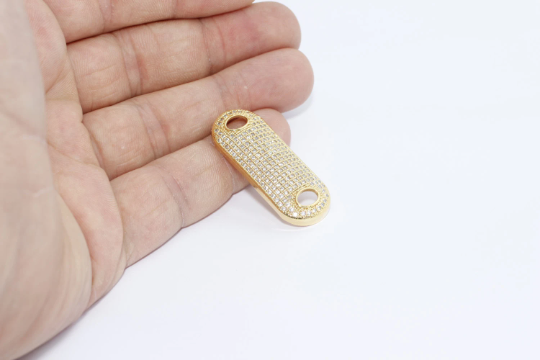 15x39mm 24k Shiny Gold Bracelet Charms, Micro Pave,         ZRCN38