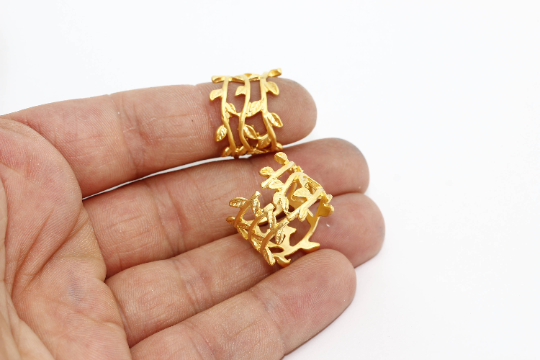 18mm 24k Matt Gold Flower Rings, Gold Plated Leaf ,  MTE141