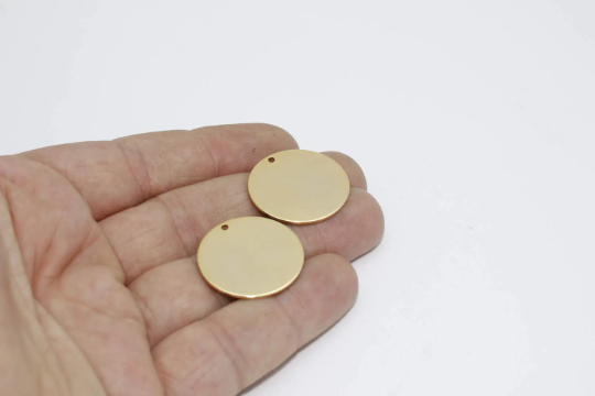 25mm 24k Shiny Gold Round Charms, Round Disc, Brass BRT686