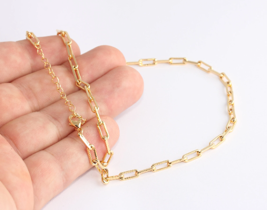 17" 24k Shiny Gold Necklace Chain, Ready Made Necklace, CHK690-1