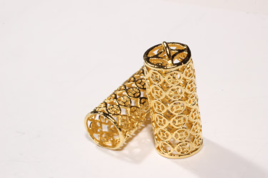 Cappuccio con nappa in oro opaco 24k da 10x25 mm, perline, perline, oro MTE73
