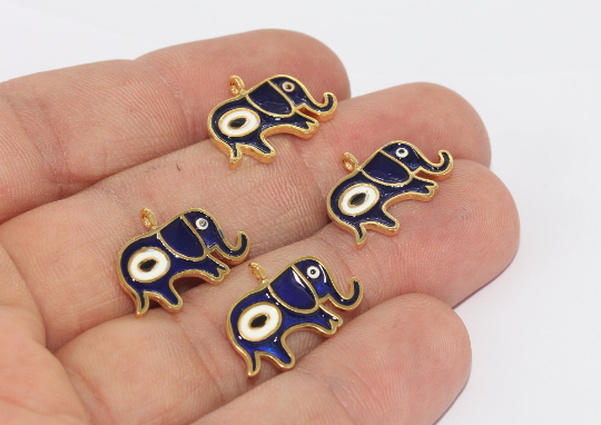 13x19mm 24k Shiny Gold Elephant, Evil Eye Charms,  MTE386