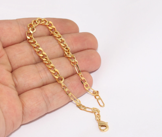 8.5" 5mm 24k Shiny Gold Curb Bracelet, Finished Bracelet,         CHK383