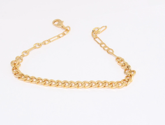 8.5" 5mm 24k Shiny Gold Curb Bracelet, Finished Bracelet,         CHK383