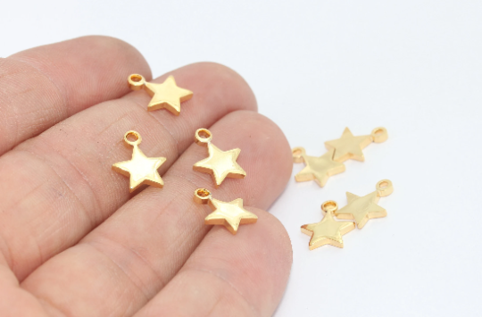 9x11mm 24k Shiny Gold Star, Star Charms, Star MTE425