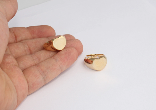 12x14mm 24k Shiny Gold Heart Rings, Nameplate Rings,     MTE1525