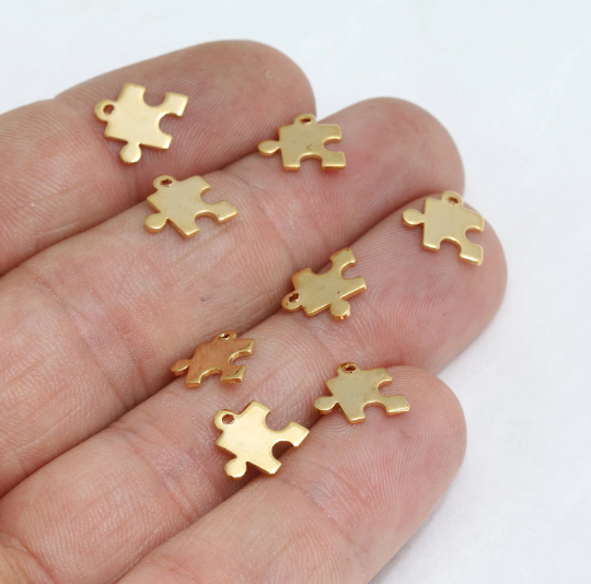 10mm 24k Shiny Gold Puzzle Charms, Puzzle pendant ,Mini , MTE191