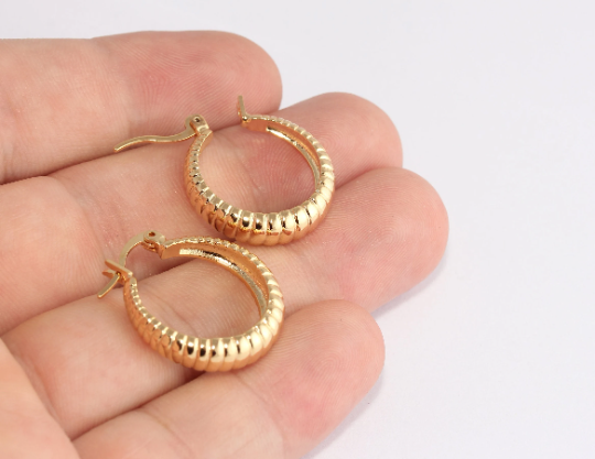 '22mm 24k Shiny Gold Earrings, Leverback, Gold earring, Shell Earrings,  XP234