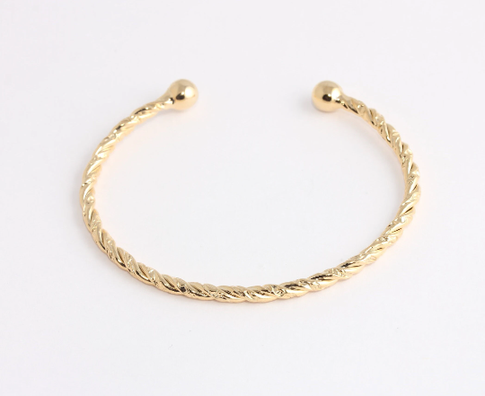 3mm 24k Shiny Gold Round Wire Bracelet Open Gold             CHK664-1