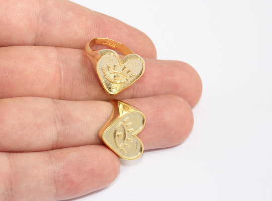 17-18mm 24k Shiny Gold Heart Rings, Women's Rings, Rings MLS763