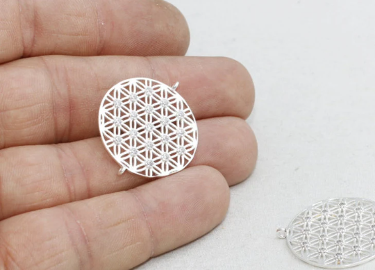 25mm Silver Charms, White Stone Charm, CZ Flower of Life,  ZRCN132