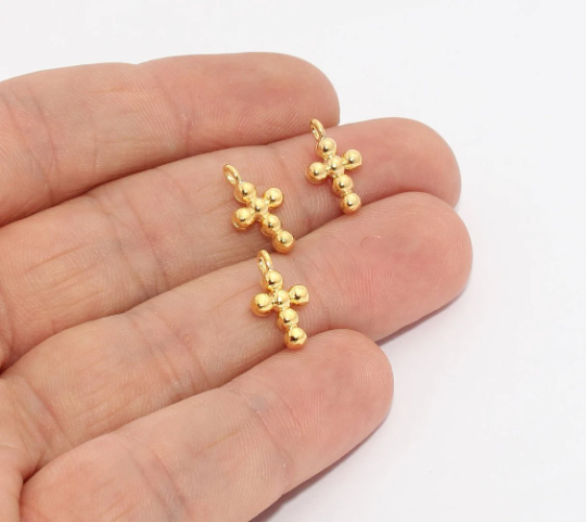 8x14mm 24k Shiny Gold Cross Charms, Gold Cross Pendant,  MTE610