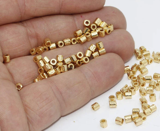 3x3mm 24K Gold Plated Spacer Beads, Tiny Spacer Tubes, BRT689