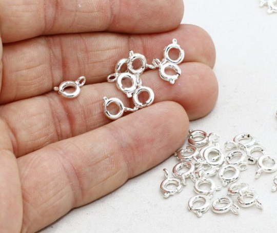 6mm Silver Color Spring Clasp, Round Clasp, Ring Clasps, Silver Spring Clasp, Lobster Clasp, Silver Color Plated Findings, BLS27