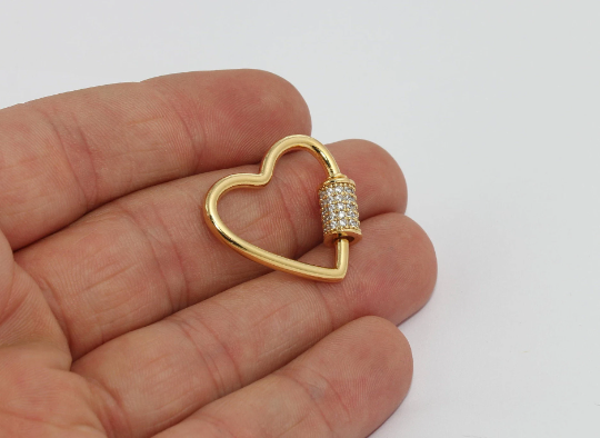23x26mm 24k Shiny Gold Heart Screw Clasp, Micro,  Gold             MTE176