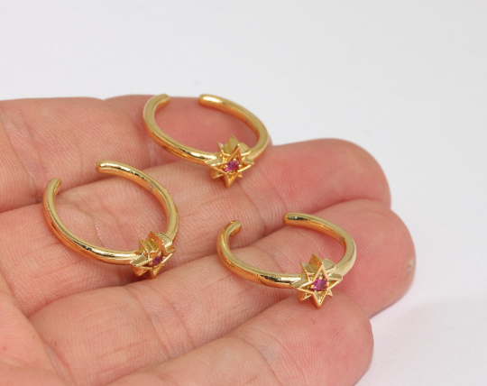 16mm 24k Shiny Gold Star Rings, Micro Pave Star Ring,     MLS133
