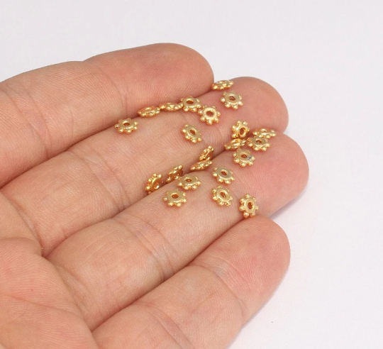 5mm 24k Shiny Gold Snowflake Connector Beads, Flower BRT872