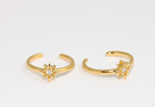 16mm 24k Shiny Gold Star Rings, Micro Pave Star Ring,           MLS82