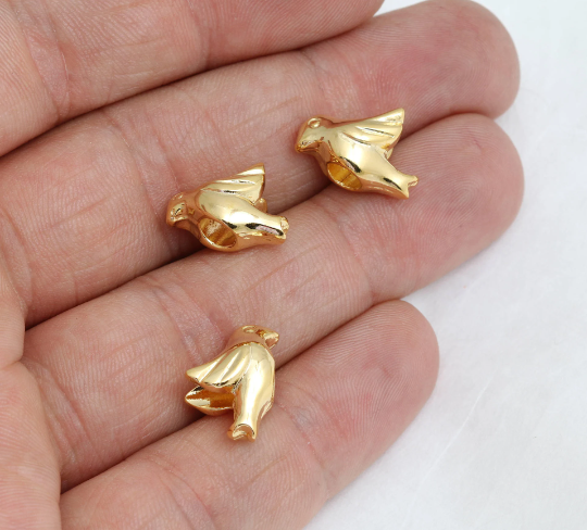 9x15mm 24k Shiny Gold Finch Charms, Finch Beads, Inner Size 4mm, Bird Bracelet, Bird Charms, Bracelet Beads, Gold Plated Findings, MTE115