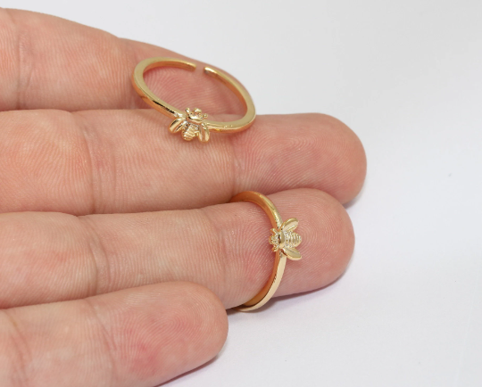 18-19mm 24k Shiny Gold Ring, Tiny Bee Ring, Elegant Women MLS547