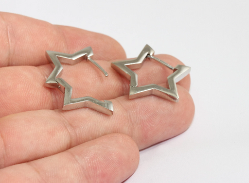 Rhodium Plated Star Earrings