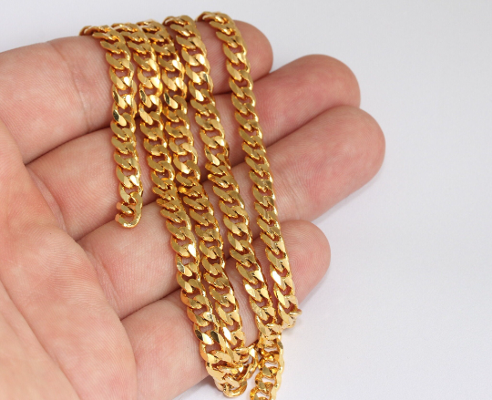 5,5x7mm 24k Shiny Gold Faceted Chain, Strong Curb ,    CHK614