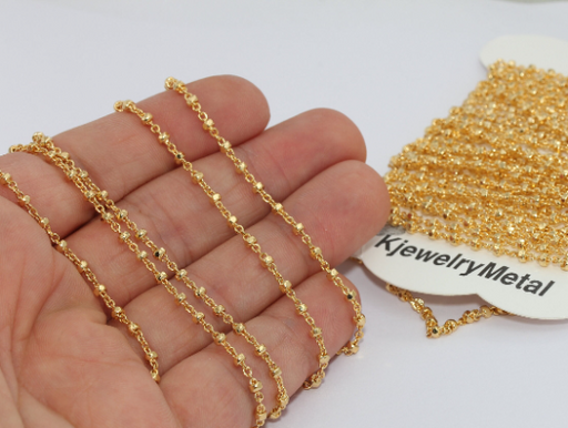 16.5 Foot, 5 Meters Bulk 1,5x2mm 24kt Gold Plated Cable Chain, Gold Plated  Soldered Chain 