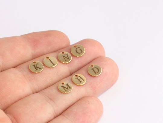 8mm 24k Shiny Gold Letter Charms, Coin Letter Beads,         SLM757