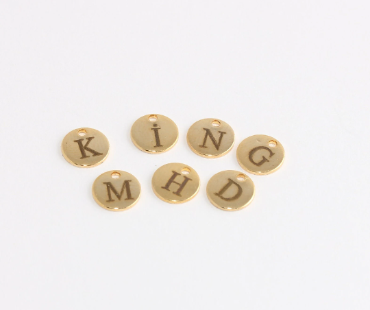 8mm 24k Shiny Gold Letter Charms, Coin Letter Beads,         SLM757