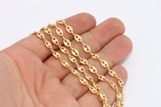 5x6mm 24k Shiny Gold Sailor Chains, Soldered Chains,          BXB246-1