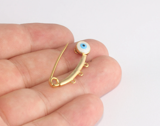 Shiny Gold Evil Eye Safety Pin With Loops