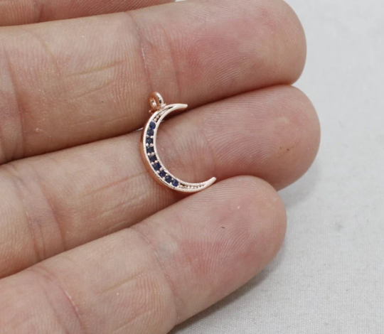 10x16mm Rose Gold Moon, Micro Pave Moon Charms,  ZRCN153