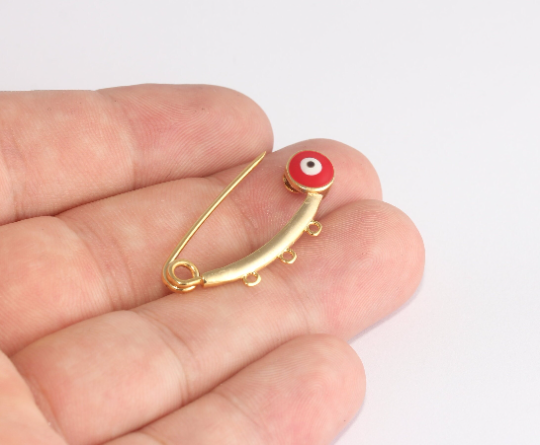 14x35mm 24k Shiny Gold Evil Eye Safety Pin With , Gold      MLS769