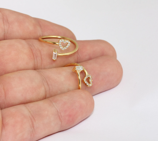 19-20mm 24k Shiny Gold Heart Rings, Micro Pave Heart Rings, MLS327