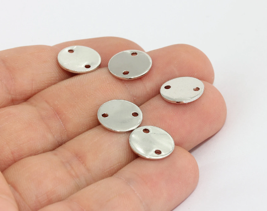 12mm Rhodium Plated Coins, Charms, Round Disc, Two MTE532