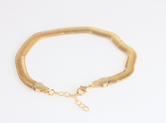 7" 24k Shiny Gold Snake Bracelets, Snake Bone Chain               MLS263