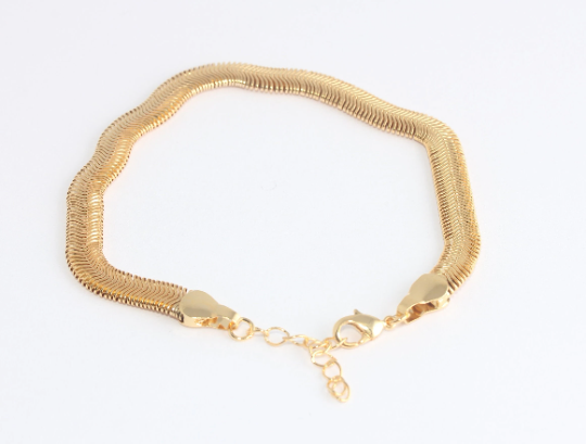 7" 24k Shiny Gold Snake Bracelets, Snake Bone Chain               MLS263