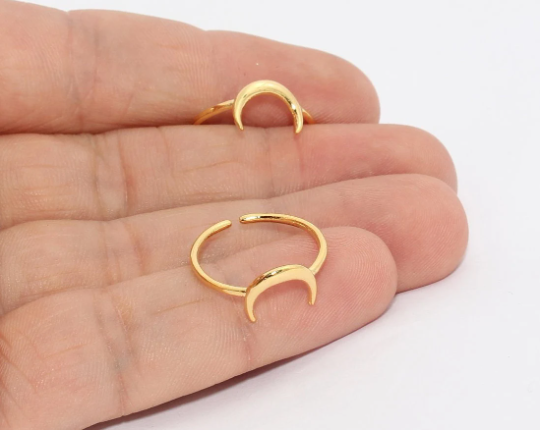 17mm 24k Shiny Gold Moon Ring, Ring, Crescent Moon Ring, MTE932