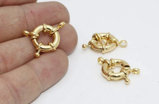 15mm 24k Shiny Gold Spring Clasp, Round Gold Clasp, Spring  CLO35