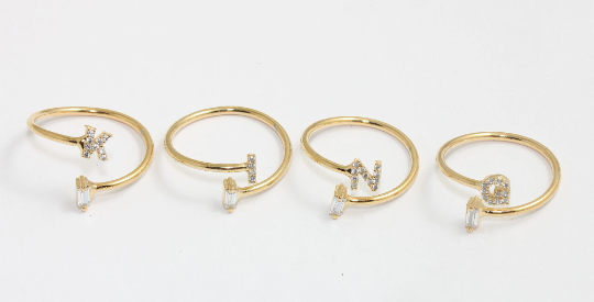 '17-18mm 24k Shiny Gold Baguette Rings, Micro, Simple Rings, Name Rings, Alphabet,           HRF54