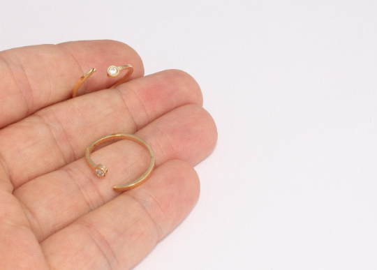 16-17mm 24k Shiny Gold Ring, Zircon Gold Ring, White Stone, FNL175