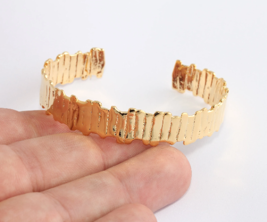 60mm 24k Shiny Gold Bracelet Cuff, Hammered Band, Bracelet,           CHK132-1