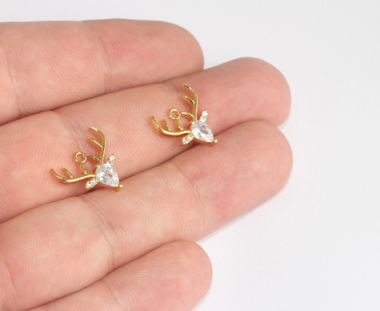 14x16mm 24 ayar Parlak Altın Geyik Takıları, Kübik Zirkonya Geyik Takıları, MLS1064