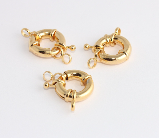 19mm 24k Shiny Gold Spring Clasps, Round Gold Clasps,  CHK136-2
