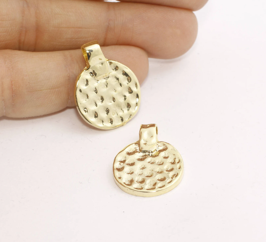 19x25mm 24k Shiny Gold Hammered Coins, Medallion,  MTE285